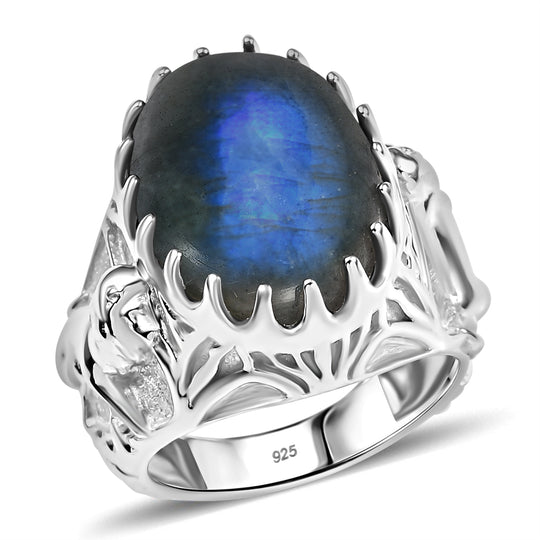AAA Labradorit Ring 925 Silber rhodiniert (Größe 18.00) ca. 13.25 ct
