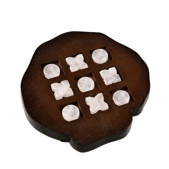 Tic Tac Toe Spiel mit Rosenquarz-Steinen und Holzbrett, ca. 9-teiliges Set