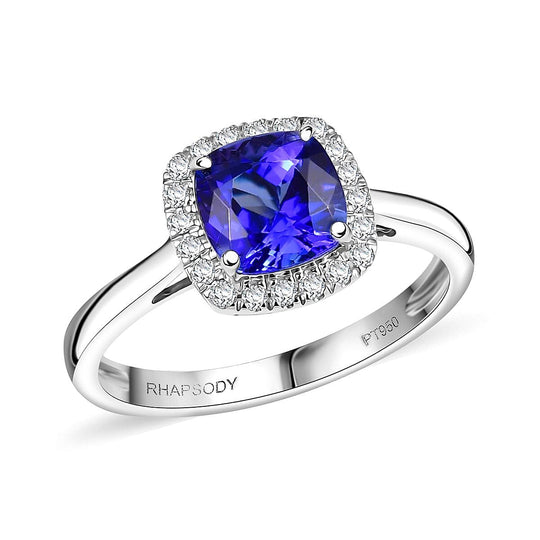 Rhapsody AAAA Tansanit, Weißer Diamant Ring 950 Platin (Größe 18.00) ca. 2,94 ct