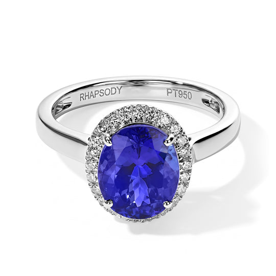 Rhapsody AAAA Tansanit, Weißer Diamant AGI zertifiziert Ring 950 Platin (Größe 19.00) (10-16 Werktage Lieferzeit) ca. 3.22 ct