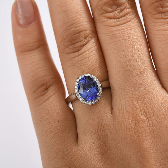 Rhapsody AAAA Tansanit, Weißer Diamant AGI zertifiziert Ring 950 Platin (Größe 17.00) ca. 3.22 ct