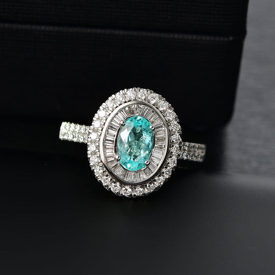 AAAA Paraiba Turmalin, Weißer Diamant AGI zertifiziert Ring 950 Platin (Größe 18.00) ca. 2.08 ct