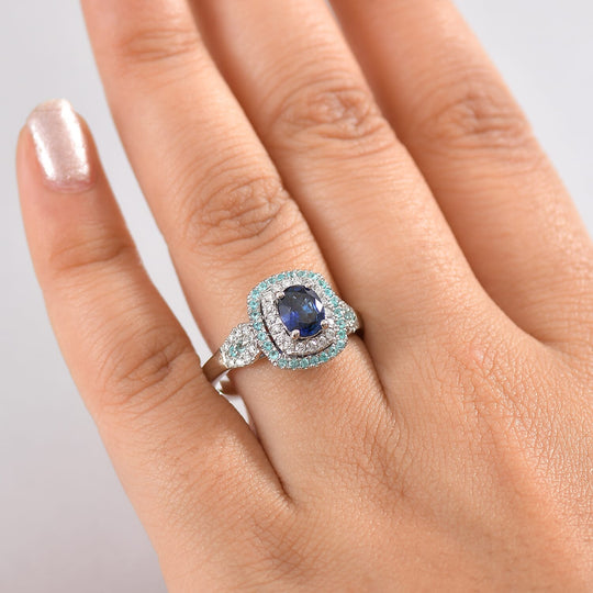 AAAA Ceylon-Saphir, Paraiba Turmalin AGI zertifiziert Ring 950 Platin (Größe 17.00) ca. 1.84 ct