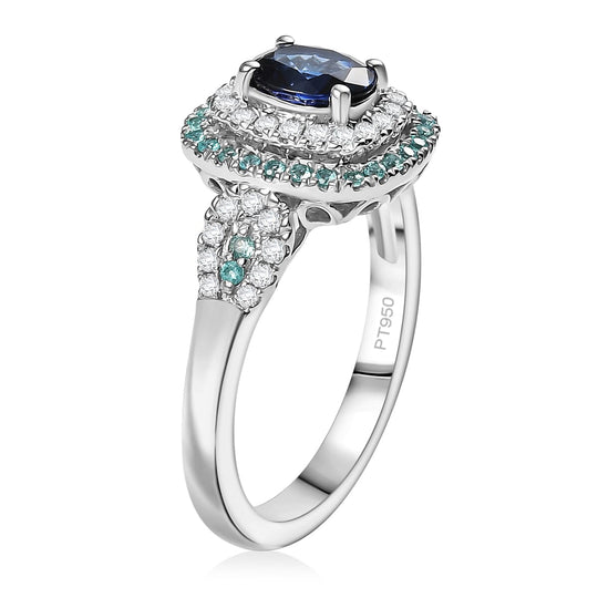 AAAA Ceylon-Saphir, Paraiba Turmalin AGI zertifiziert Ring 950 Platin (Größe 17.00) ca. 1.84 ct