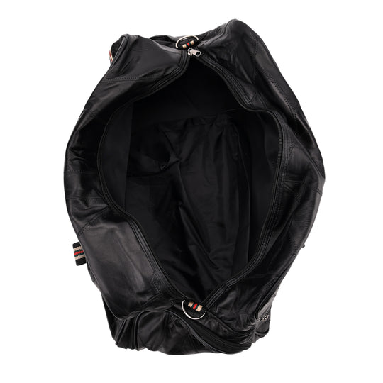 Patchwork-Reisetasche aus weichem Schafleder, mit Tragegriffen und abnehmbarem Schulterriemen, 46x25x27 cm, Schwarz