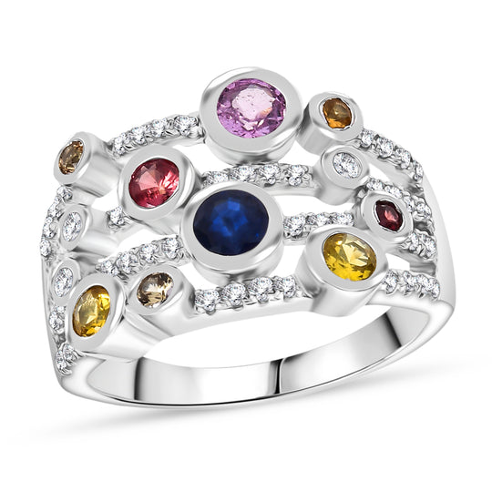 Blauer Saphir, Rosa Saphir Ring 925 Silber rhodiniert (Größe 19.00) ca. 1,48 ct