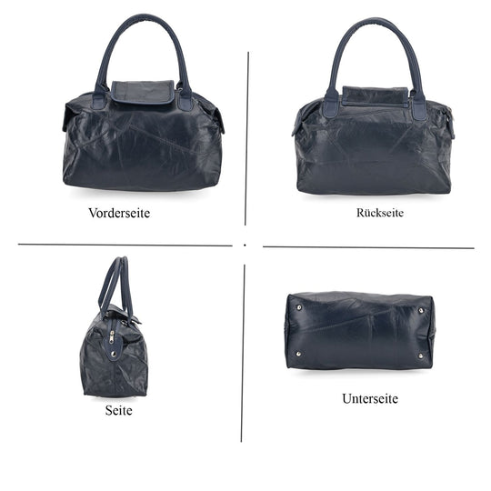 Patchwork-Reisetasche aus weichem Schafleder, mit Tragegriffen und abnehmbarem Schulterriemen, 29x1 5x21cm, Schwarz