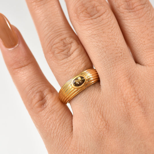 AA Natürlicher goldener Tansanit Ring 925 Silber 750 Gelb Vergoldet (Größe 19.00) ca. 0.45 ct