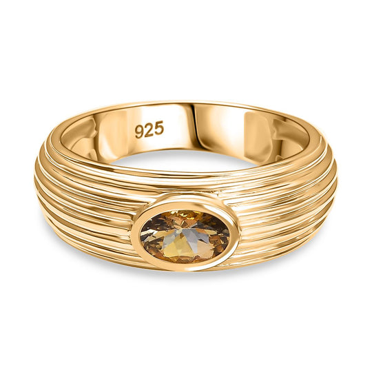 AA Natürlicher goldener Tansanit Ring 925 Silber 750 Gelb Vergoldet (Größe 19.00) ca. 0.45 ct