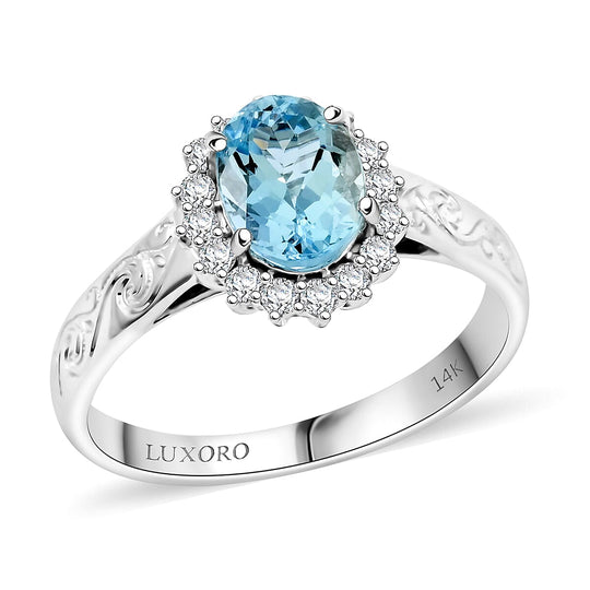 AAA Santamaria Aquamarin, Weißer Diamant Ring, AGI zertifiziert und geprüft, 585 Weißgold (Größe 20.00) ca. 1.50 ct