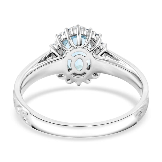 AAA Santamaria Aquamarin, Weißer Diamant Ring, AGI zertifiziert und geprüft, 585 Weißgold (Größe 18.00) ca. 1.50 ct