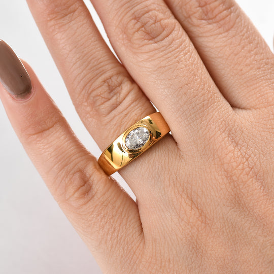 Moissanit Ring 925 Silber 750 Gelb Vergoldet (Größe 18.00) ca. 0,80 ct