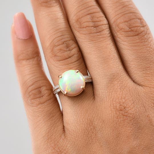 AAA Natürlicher, äthiopischer Welo Opal, Lab Grown Diamant Ring 375 Gelbgold (Größe 20.00) ca. 3.82 ct