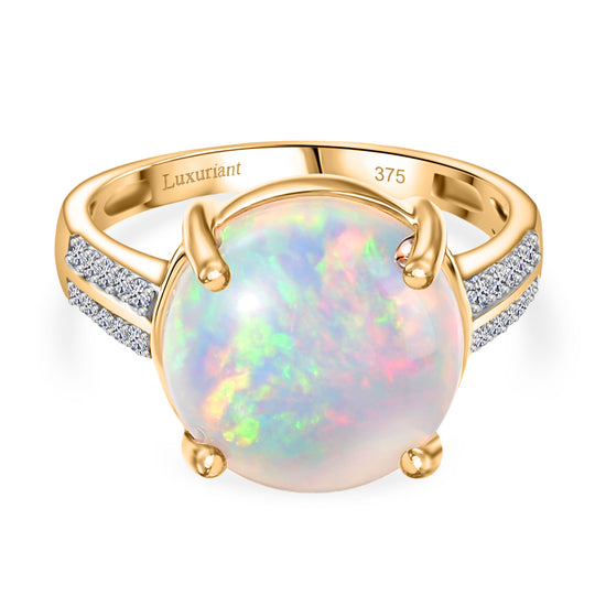 AAA Natürlicher, äthiopischer Welo Opal, Lab Grown Diamant Ring 375 Gelbgold (Größe 20.00) ca. 3.82 ct