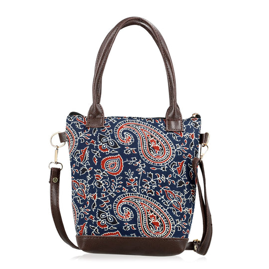 Crossbody Baumwolle, Blockprint, 25.4 x 23 cm, Hellblau