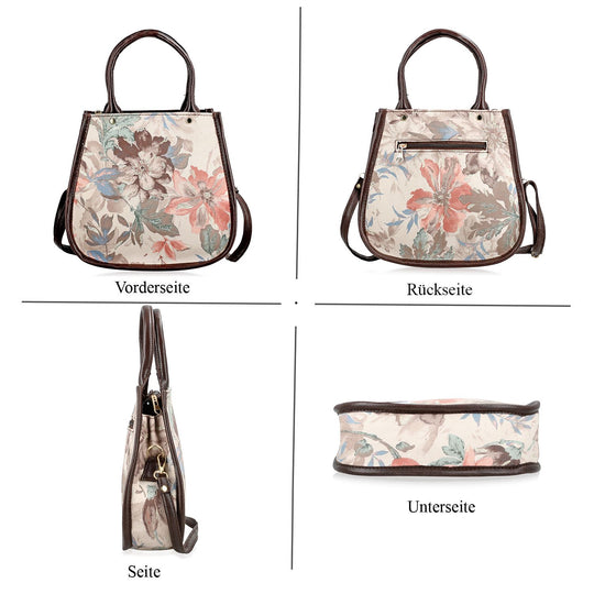 2er Set - Handtasche und Geldbörse, Baumwolle, Grau Floral