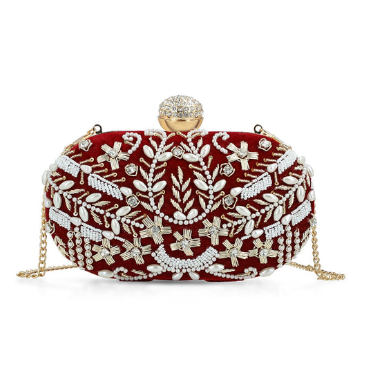 Clutch Baumwolle, handbestickt, 20 x 12.5 cm, Navy