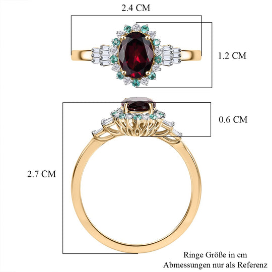 AAA Radiant Ember Granat, Weißer Diamant AGI zertifiziert Ring 417 Gold (Größe 19.00) ca. 1.76 ct