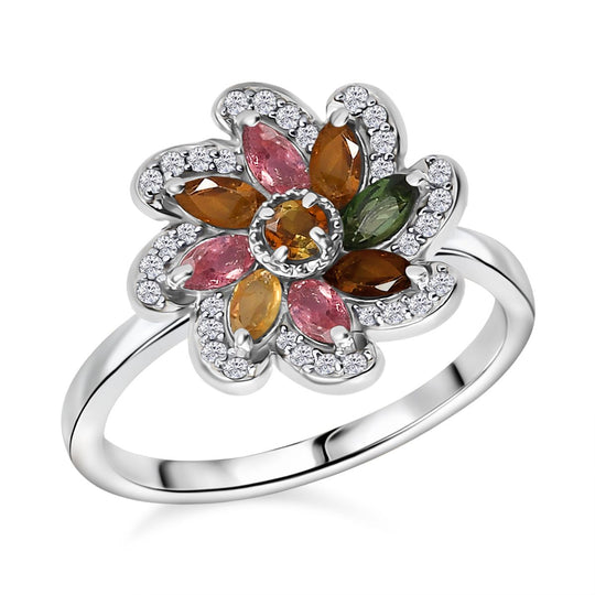 Frühlingsblüte- Mehrfarbig-Turmalin Ring 925 Silber rhodiniert (Größe 18.00) ca. 0.99 ct