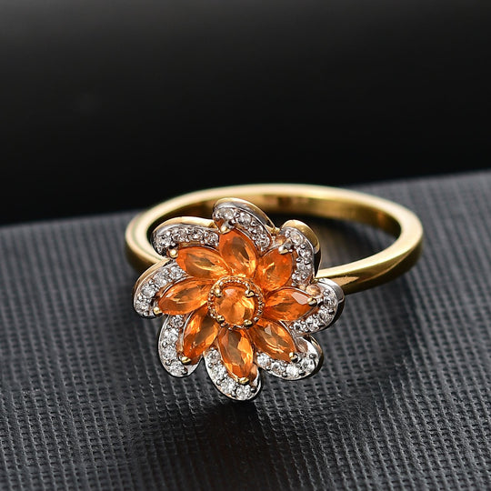 Feuer opal Ring 925 Silber vergoldet ca. 0,77 ct