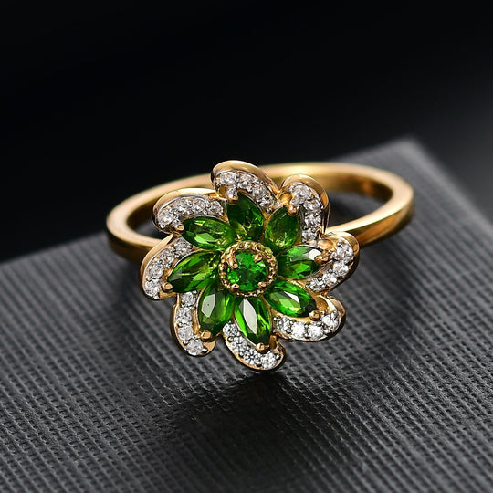 Natürlicher Chromdiopsid Ring 925 Silber vergoldet (Größe 21.00) ca. 1,07 ct