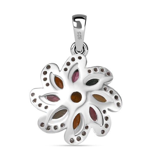 Frühlingsblüte -Mehrfarbig-Turmalin Anhänger 925 Silber rhodiniert ca. 0,99 ct.