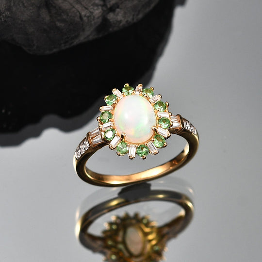 AA Natürlicher, äthiopischer Welo Opal, Tsavorite Granat Ring 925 Silber 750 Gelbgold Vermeil (Größe 20.00) ca. 1,96 ct