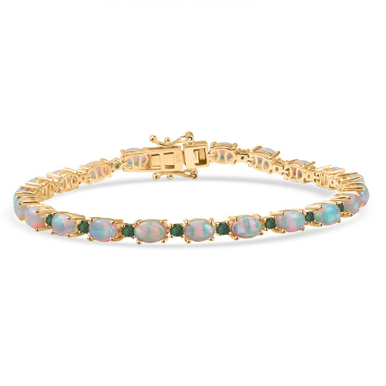 AA Natürliches, äthiopisches Welo Opal und rosa Saphir 19cm Armband, 925 Silber mit 750 Gelbgold Vermeil - 7,49 ct.