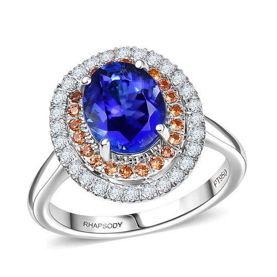 Rhapsody AAAA Tansanit, Weißer Diamant Ring 950 Platin (Größe 16.50) (10-16 Werktage Lieferzeit) ca. 3,03 ct