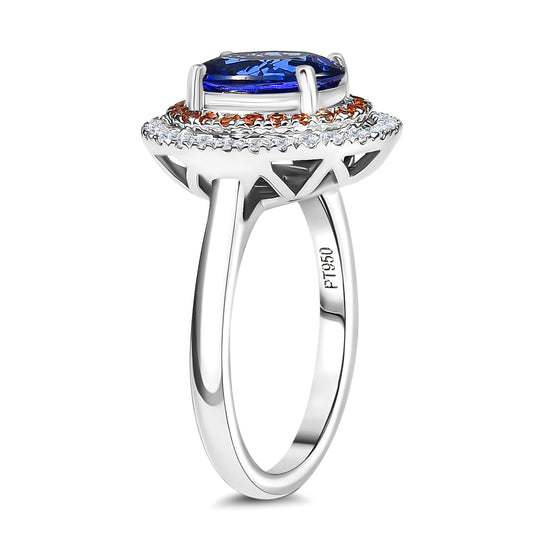 Rhapsody AAAA Tansanit, Weißer Diamant Ring 950 Platin (Größe 16.50) (10-16 Werktage Lieferzeit) ca. 3,03 ct