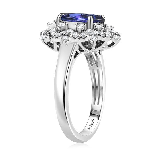 Rhapsody AAAA Tansanit, Weißer Diamant Ring 950 Platin (Größe 18.00) (10-16 Werktage Lieferzeit) ca. 4,06 ct