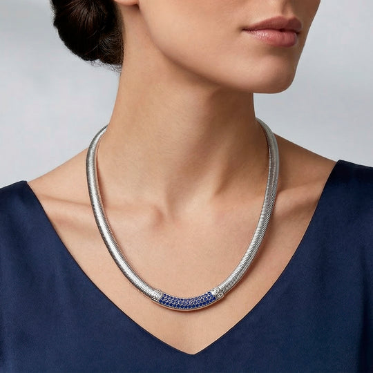 DESIGNER-INSPIRIERT Blaue Kristall Halskette ca. 50 cm + 5 cm extender, Reiner Edelstahl