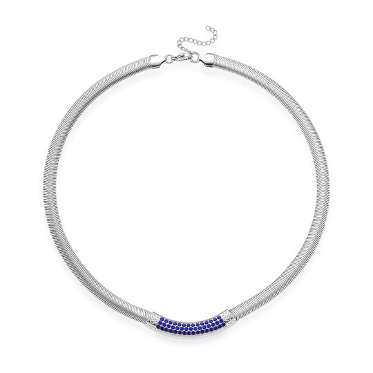 DESIGNER-INSPIRIERT Blaue Kristall Halskette ca. 50 cm + 5 cm extender, Reiner Edelstahl