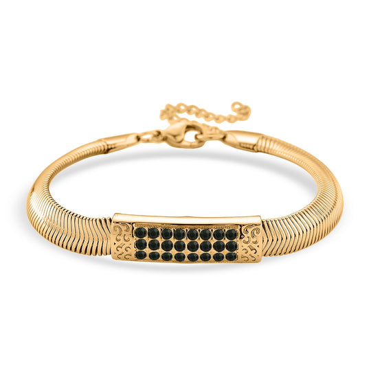 DESIGNER-INSPIRIERT Grünes Kristall-Armband, ca. 19 cm mit 5cm extender, Reiner Edelstahl, Goldfarben