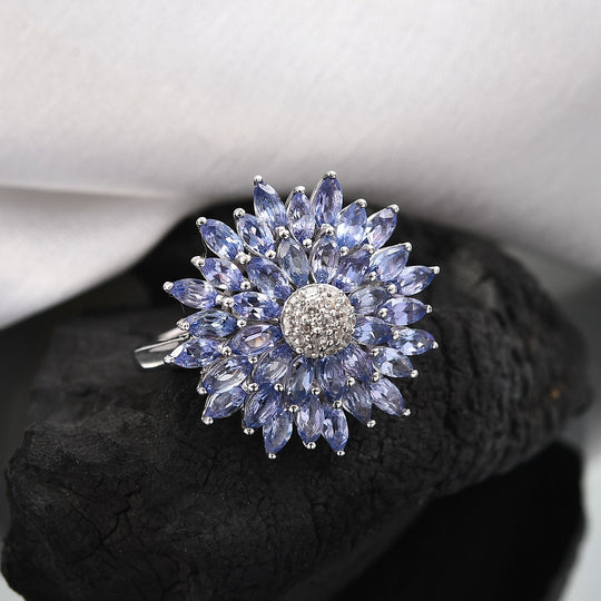 Tansanit, Moissanit Ring 925 Silber rhodiniert (Größe 21.00) ca. 3,51 ct