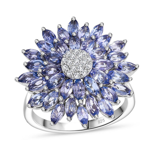 Tansanit, Moissanit Ring 925 Silber rhodiniert (Größe 21.00) ca. 3,51 ct