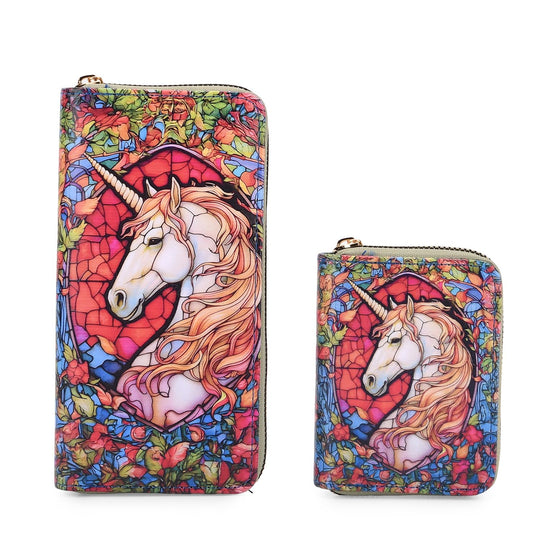 2-teiliges Geldbörsen-Set mit Einhornmuster, ca. 18x2,5x10 cm und 11x2,5x9 cm