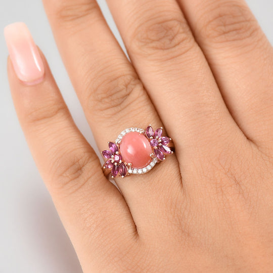 AA Vinicunca-Peruanischer Opal, Rhodolith Granat Ring 925 Silber 750 rosévergoldet (Größe 19.00) ca. 3.83 ct