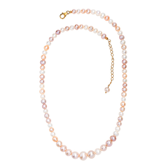 AA mehrfarbige Süßwasser Perle Halskette, 45+5cm, 925 Silber Gelbgold Vermeil