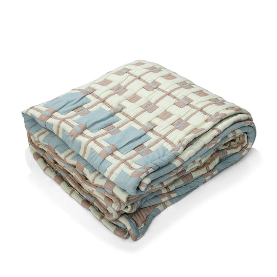 Luxus Jacquard Decke, fein gemustert, 2200 g Poly Füllung, 200 x 230 cm, Weiß Himmelblau