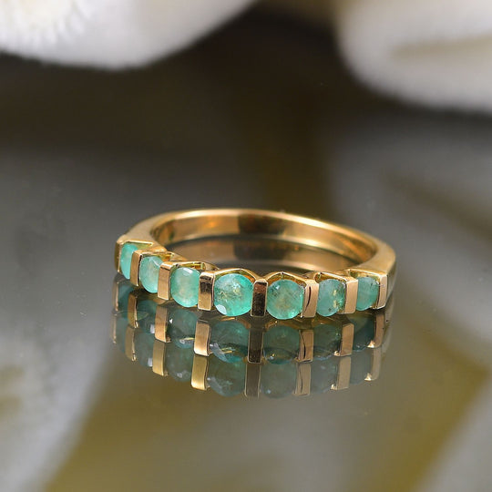 Kagem Sambischer Smaragd Ring 925 Silber vergoldet (Größe 21.00) ca. 0,70 ct