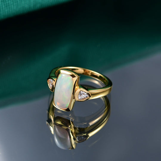 AA Natürlicher, äthiopischer Welo Opal, Moissanit Ring 925 Silber 750 Gelbgold Vermeil (Größe 21.00) ca. 1,76 ct