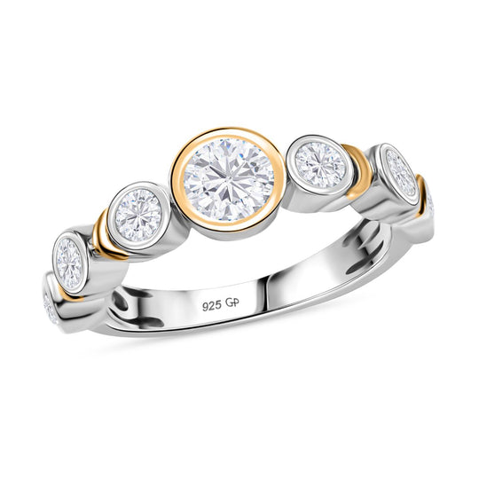 GP Celestial Dream Kollektion - Moissanit Ring 925 Silber Rhodiniert und 750 Gelbgold Vermeil (Größe 17.00) ca. 1.05 ct
