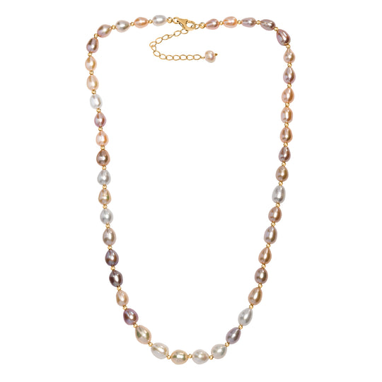 AA mehrfarbige Süßwasser Perle 45+5cm Halskette, 925 Silber 750 Gelbgold Vermeil