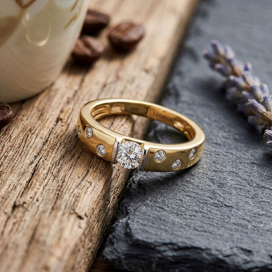 LUXURIANT DIAMOND - Lab Grown Diamant SI-GH SGL zertifiziert Ring 925 Silber Rhodiniert und 750 Gelbgold Vermeil (Größe 18.00) ca. 0.50 ct