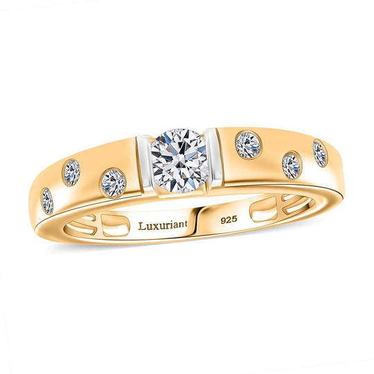 LUXURIANT DIAMOND - Lab Grown Diamant SI-GH SGL zertifiziert Ring 925 Silber Rhodiniert und 750 Gelbgold Vermeil (Größe 18.00) ca. 0.50 ct