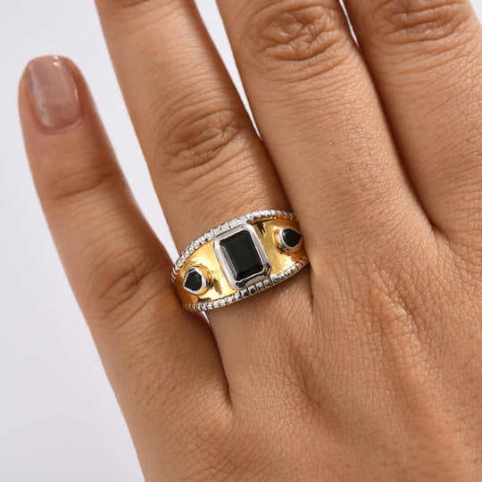 Schwarzer Spinell Ring Messing (Größe 20.00) ca. 1,91 ct