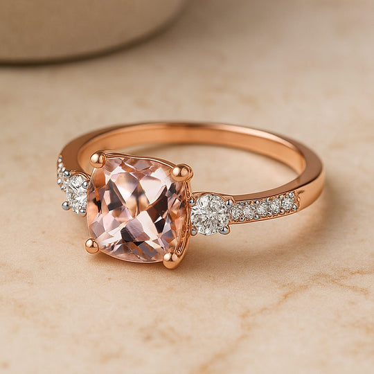 LUXORO AAA Morganit, Weißer Diamant AGI zertifiziert Ring 417 Gold (Größe 19.00) ca. 3.30 ct