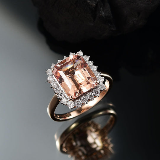 LUXORO AAA Morganit, Weißer Diamant AGI zertifiziert Ring 417 Gold (Größe 20.00) ca. 6.80 ct