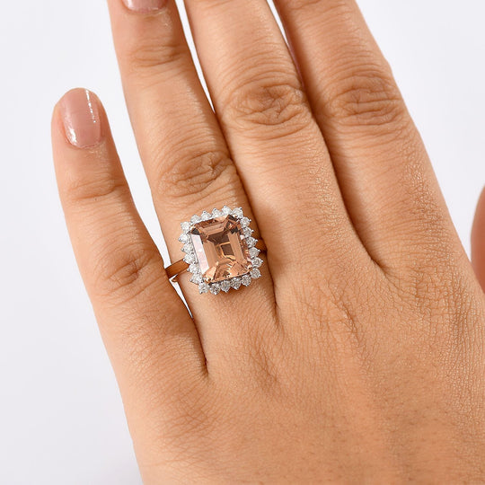 LUXORO AAA Morganit, Weißer Diamant AGI zertifiziert Ring 417 Gold (Größe 20.00) ca. 6.80 ct